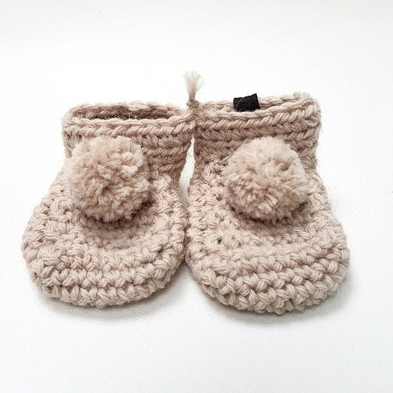 BABY BOOTIES | WOOL & LEATHER POMPON